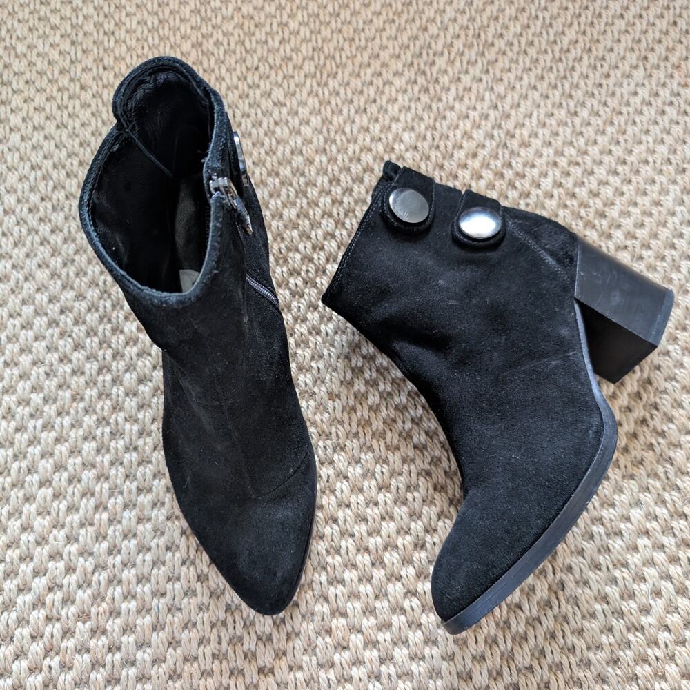 ALBERTO FERMANI Black Suede Block Heel Booties Zipper 36.5 US 6.5